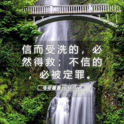 Picture 05 - 马 可 福 音 16:16 CUVS - 信 而 受 洗 的 ， 必 然 得 救 ； 不 - Bible Verse Picture