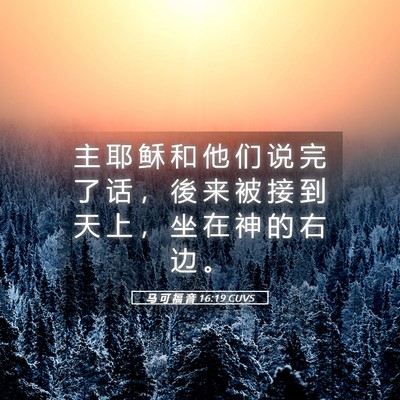Picture 05 - 马 可 福 音 16:19 CUVS - 主 耶 稣 和 他 们 说 完 了 话 ， 後 - Bible Verse Picture