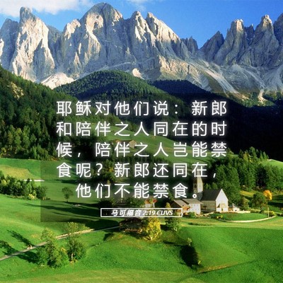 Picture 05 - 马 可 福 音 2:19 CUVS - 耶 稣 对 他 们 说 ： 新 郎 和 陪 伴 - Bible Verse Picture