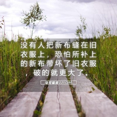 Picture 05 - 马 可 福 音 2:21 CUVS - 没 有 人 把 新 布 缝 在 旧 衣 服 上 - Bible Verse Picture