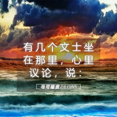 Picture 05 - 马 可 福 音 2:6 CUVS - 有 几 个 文 士 坐 在 那 里 ， 心 里 - Bible Verse Picture