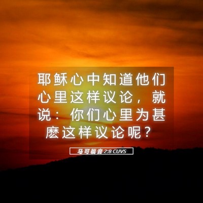 Picture 05 - 马 可 福 音 2:8 CUVS - 耶 稣 心 中 知 道 他 们 心 里 这 样 - Bible Verse Picture