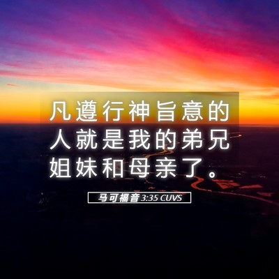 Picture 05 - 马 可 福 音 3:35 CUVS - 凡 遵 行 神 旨 意 的 人 就 是 我 的 - Bible Verse Picture