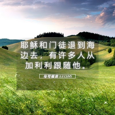 Picture 05 - 马 可 福 音 3:7 CUVS - 耶 稣 和 门 徒 退 到 海 边 去 ， 有 - Bible Verse Picture