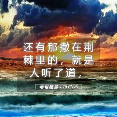 Picture 05 - 马 可 福 音 4:18 CUVS - 还 有 那 撒 在 荆 棘 里 的 ， 就 是 - Bible Verse Picture