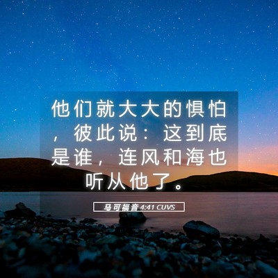 Picture 05 - 马 可 福 音 4:41 CUVS - 他 们 就 大 大 的 惧 怕 ， 彼 此 说 - Bible Verse Picture