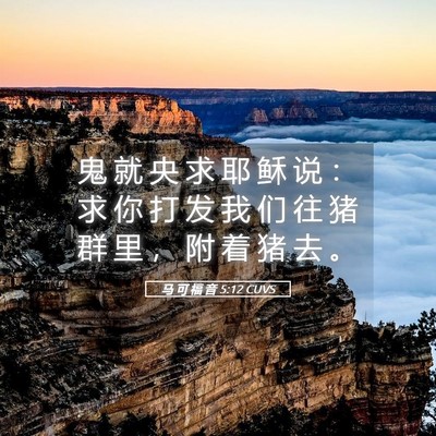 Picture 05 - 马 可 福 音 5:12 CUVS - 鬼 就 央 求 耶 稣 说 ： 求 你 打 发 - Bible Verse Picture