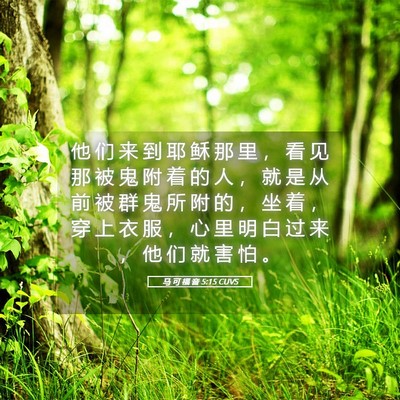 Picture 05 - 马 可 福 音 5:15 CUVS - 他 们 来 到 耶 稣 那 里 ， 看 见 那 - Bible Verse Picture