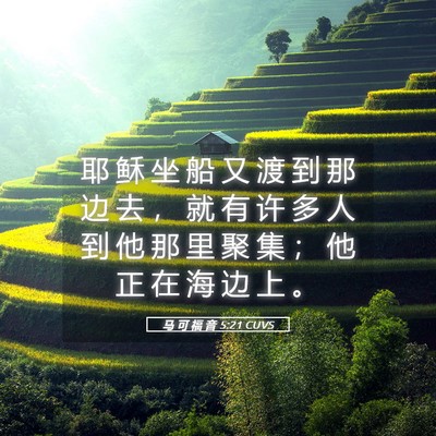 Picture 05 - 马 可 福 音 5:21 CUVS - 耶 稣 坐 船 又 渡 到 那 边 去 ， 就 - Bible Verse Picture