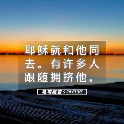 Picture 05 - 马 可 福 音 5:24 CUVS - 耶 稣 就 和 他 同 去 。 有 许 多 人 - Bible Verse Picture