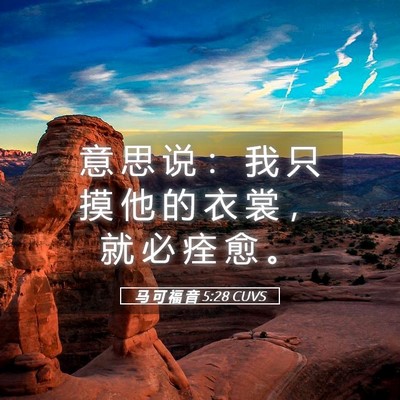 Picture 05 - 马 可 福 音 5:28 CUVS - 意 思 说 ： 我 只 摸 他 的 衣 裳 ， - Bible Verse Picture