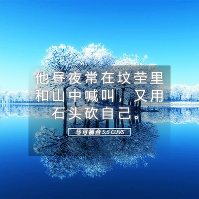 Picture 05 - 马 可 福 音 5:5 CUVS - 他 昼 夜 常 在 坟 茔 里 和 山 中 喊 - Bible Verse Picture