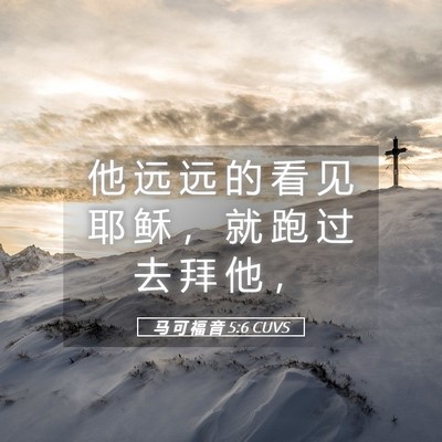 Picture 05 - 马 可 福 音 5:6 CUVS - 他 远 远 的 看 见 耶 稣 ， 就 跑 过 - Bible Verse Picture