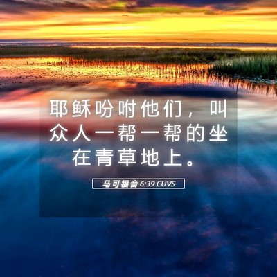 Picture 05 - 马 可 福 音 6:39 CUVS - 耶 稣 吩 咐 他 们 ， 叫 众 人 一 帮 - Bible Verse Picture