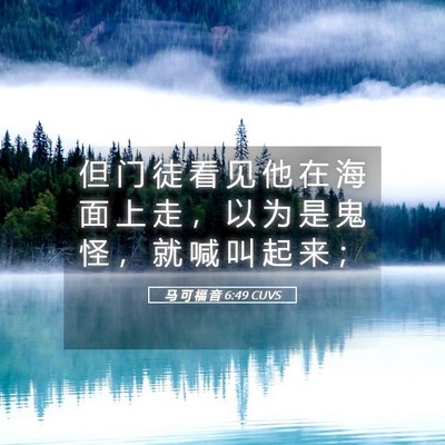 Picture 05 - 马 可 福 音 6:49 CUVS - 但 门 徒 看 见 他 在 海 面 上 走 ， - Bible Verse Picture