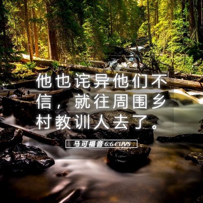 Picture 05 - 马 可 福 音 6:6 CUVS - 他 也 诧 异 他 们 不 信 ， 就 往 周 - Bible Verse Picture