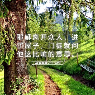 Picture 05 - 马 可 福 音 7:17 CUVS - 耶 稣 离 开 众 人 ， 进 了 屋 子 ， - Bible Verse Picture
