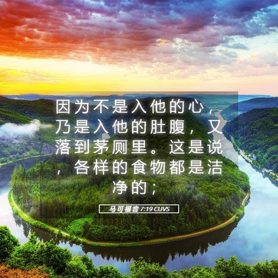Picture 05 - 马 可 福 音 7:19 CUVS - 因 为 不 是 入 他 的 心 ， 乃 是 入 - Bible Verse Picture
