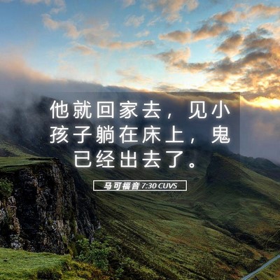 Picture 05 - 马 可 福 音 7:30 CUVS - 他 就 回 家 去 ， 见 小 孩 子 躺 在 - Bible Verse Picture