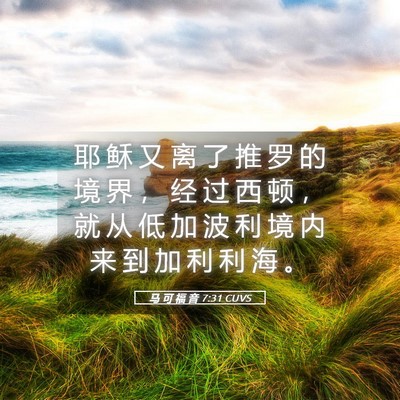 Picture 05 - 马 可 福 音 7:31 CUVS - 耶 稣 又 离 了 推 罗 的 境 界 ， 经 - Bible Verse Picture