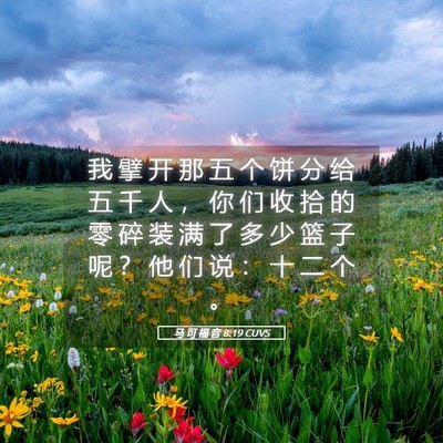 Picture 05 - 马 可 福 音 8:19 CUVS - 我 擘 开 那 五 个 饼 分 给 五 千 人 - Bible Verse Picture