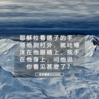 Picture 05 - 马 可 福 音 8:23 CUVS - 耶 稣 拉 着 瞎 子 的 手 ， 领 他 到 - Bible Verse Picture