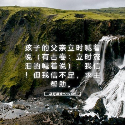 Picture 05 - 马 可 福 音 9:24 CUVS - 孩 子 的 父 亲 立 时 喊 着 说 （ 有 - Bible Verse Picture