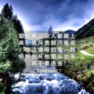 Picture 05 - 马 可 福 音 9:25 CUVS - 耶 稣 看 见 众 人 都 跑 上 来 ， 就 - Bible Verse Picture
