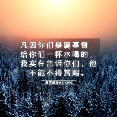 Picture 05 - 马 可 福 音 9:41 CUVS - 凡 因 你 们 是 属 基 督 ， 给 你 们 - Bible Verse Picture