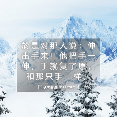 Picture 05 - 马 太 福 音 12:13 CUVS - 於 是 对 那 人 说 ： 伸 出 手 来 ！ - Bible Verse Picture