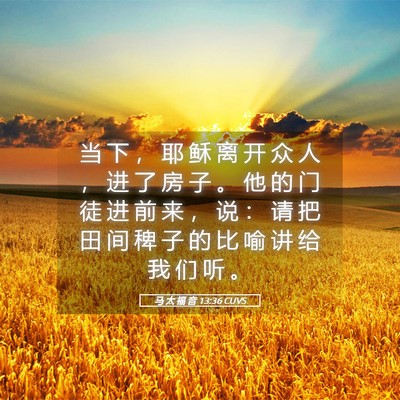Picture 05 - 马 太 福 音 13:36 CUVS - 当 下 ， 耶 稣 离 开 众 人 ， 进 了 - Bible Verse Picture