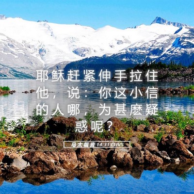 Picture 05 - 马 太 福 音 14:31 CUVS - 耶 稣 赶 紧 伸 手 拉 住 他 ， 说 ： - Bible Verse Picture