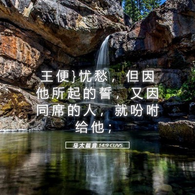 Picture 05 - 马 太 福 音 14:9 CUVS - 王 便 } 忧 愁 ， 但 因 他 所 起 的 誓 - Bible Verse Picture