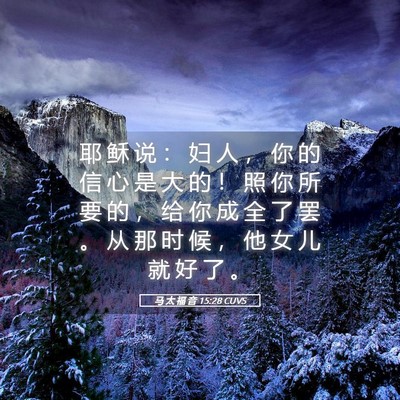 Picture 05 - 马 太 福 音 15:28 CUVS - 耶 稣 说 ： 妇 人 ， 你 的 信 心 是 - Bible Verse Picture