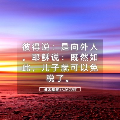 Picture 05 - 马 太 福 音 17:26 CUVS - 彼 得 说 ： 是 向 外 人 。 耶 稣 说 - Bible Verse Picture