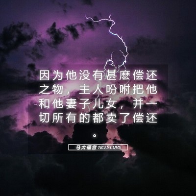 Picture 05 - 马 太 福 音 18:25 CUVS - 因 为 他 没 有 甚 麽 偿 还 之 物 ， - Bible Verse Picture