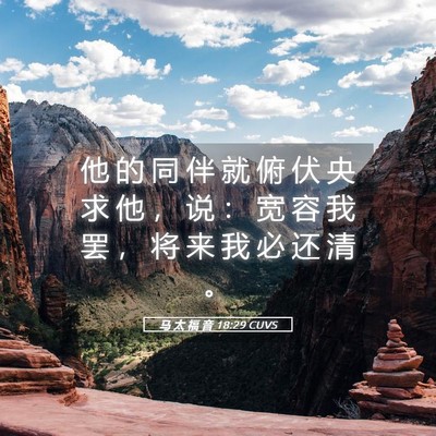 Picture 05 - 马 太 福 音 18:29 CUVS - 他 的 同 伴 就 俯 伏 央 求 他 ， 说 - Bible Verse Picture