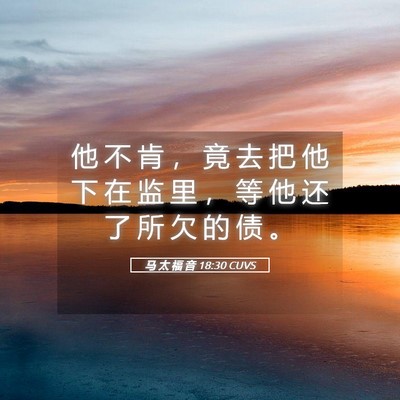 Picture 05 - 马 太 福 音 18:30 CUVS - 他 不 肯 ， 竟 去 把 他 下 在 监 里 - Bible Verse Picture