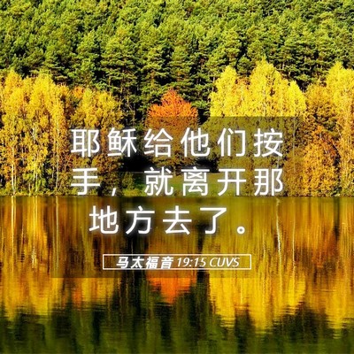 Picture 05 - 马 太 福 音 19:15 CUVS - 耶 稣 给 他 们 按 手 ， 就 离 开 那 - Bible Verse Picture