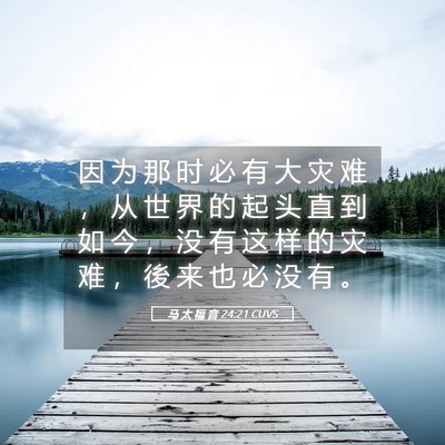 Picture 05 - 马 太 福 音 24:21 CUVS - 因 为 那 时 必 有 大 灾 难 ， 从 世 - Bible Verse Picture