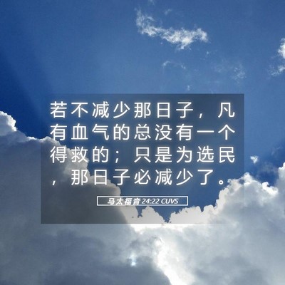 Picture 05 - 马 太 福 音 24:22 CUVS - 若 不 减 少 那 日 子 ， 凡 有 血 气 - Bible Verse Picture