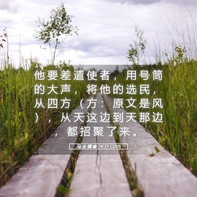 Picture 05 - 马 太 福 音 24:31 CUVS - 他 要 差 遣 使 者 ， 用 号 筒 的 大 - Bible Verse Picture