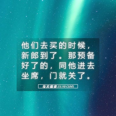 Picture 05 - 马 太 福 音 25:10 CUVS - 他 们 去 买 的 时 候 ， 新 郎 到 了 - Bible Verse Picture