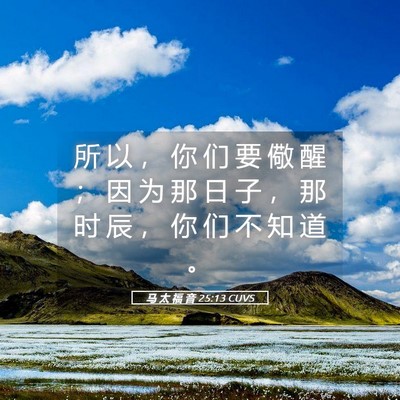 Picture 05 - 马 太 福 音 25:13 CUVS - 所 以 ， 你 们 要 儆 醒 ； 因 为 那 - Bible Verse Picture