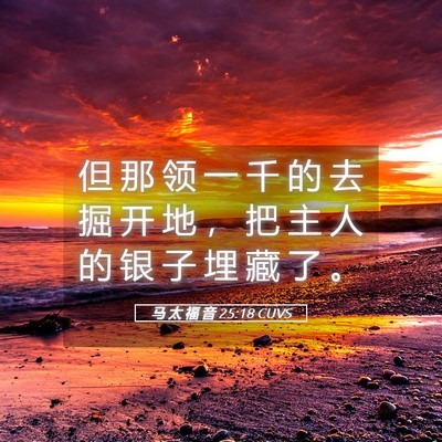 Picture 05 - 马 太 福 音 25:18 CUVS - 但 那 领 一 千 的 去 掘 开 地 ， 把 - Bible Verse Picture