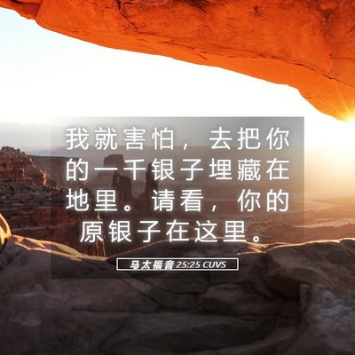 Picture 05 - 马 太 福 音 25:25 CUVS - 我 就 害 怕 ， 去 把 你 的 一 千 银 - Bible Verse Picture