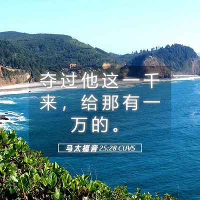 Picture 05 - 马 太 福 音 25:28 CUVS - 夺 过 他 这 一 千 来 ， 给 那 有 一 - Bible Verse Picture