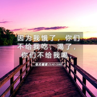Picture 05 - 马 太 福 音 25:42 CUVS - 因 为 我 饿 了 ， 你 们 不 给 我 吃 - Bible Verse Picture