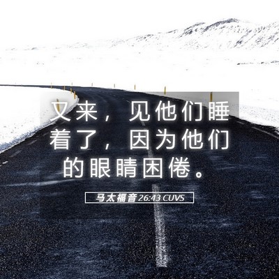 Picture 05 - 马 太 福 音 26:43 CUVS - 又 来 ， 见 他 们 睡 着 了 ， 因 为 - Bible Verse Picture