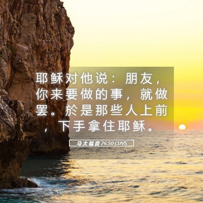 Picture 05 - 马 太 福 音 26:50 CUVS - 耶 稣 对 他 说 ： 朋 友 ， 你 来 要 - Bible Verse Picture